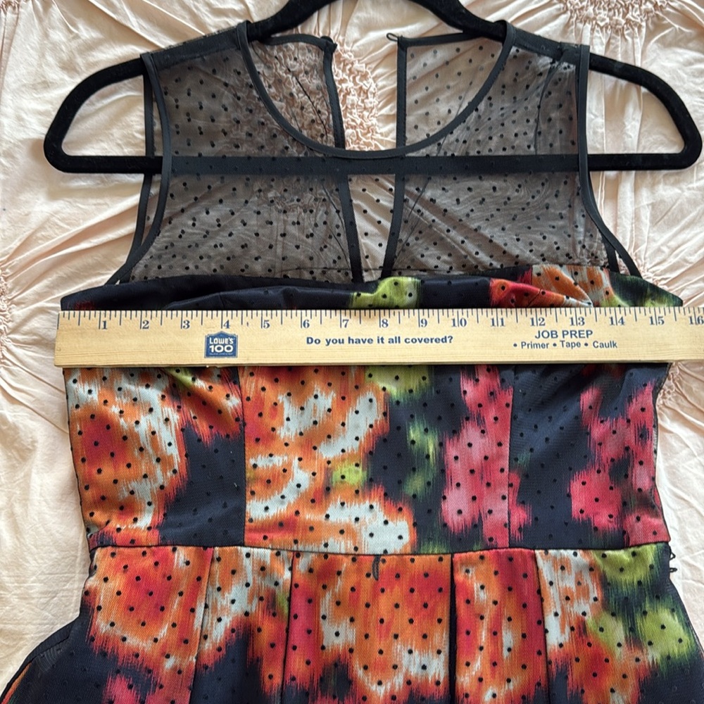 NEW Eliza J Navy Floral Dress with Black Sheer Polka Dot Mesh Ove… - Picture 16 of 16
